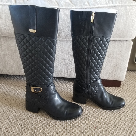 Bandolino Blushe Quilted Black Leather Heeled Riding Boots 6.5M - Picture 2 of 15